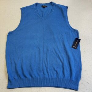 Club Room Sweater Vest Mens XL Blue New Classic V-Neck 100% Cotton Knit Layering